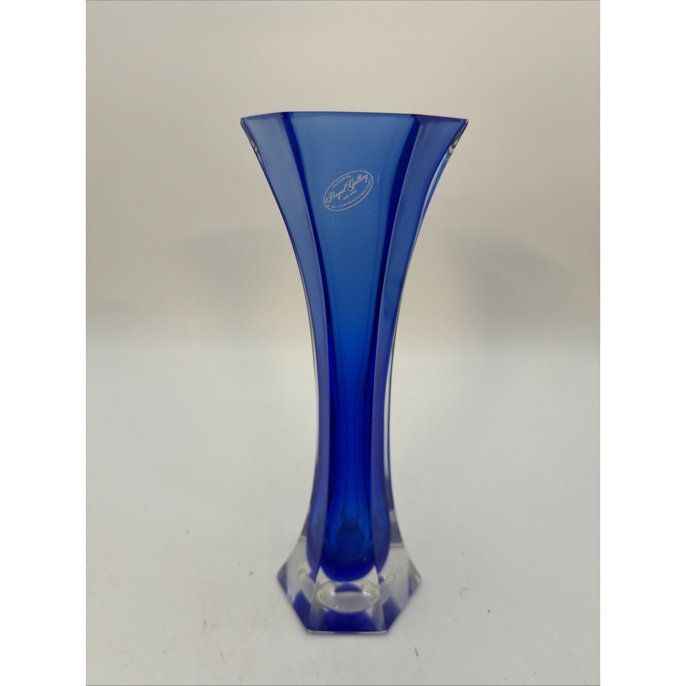 VTG 90s Royal Gallery Italy Cobalt Blue Glass Glass Vase Paneled Hexagon Base